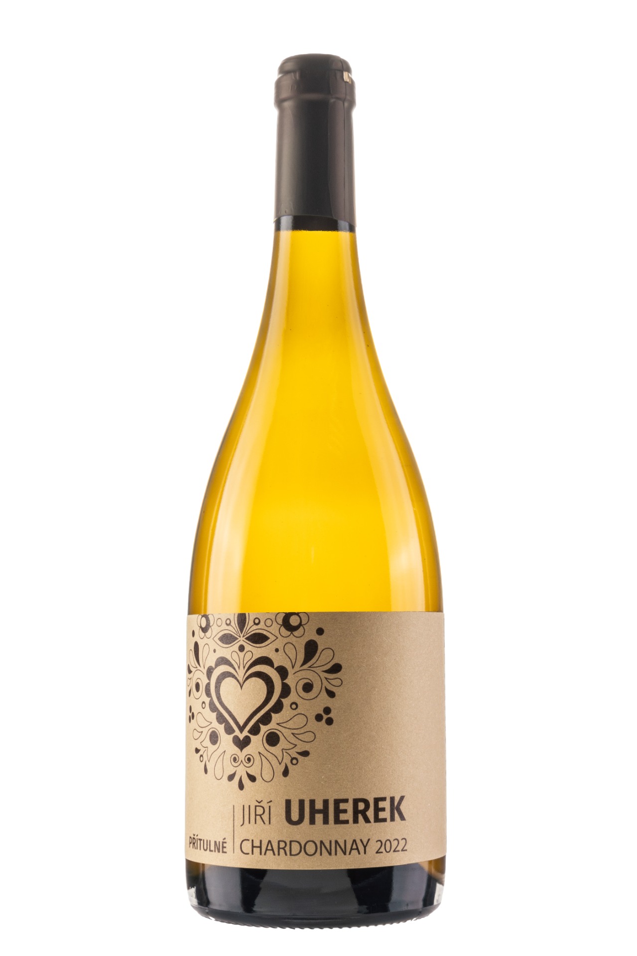 Láhev Chardonnay 2022 od Jiřího Uherka.